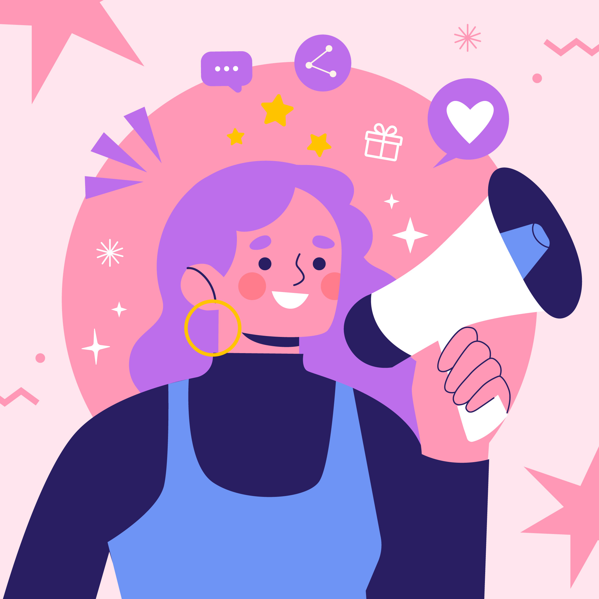 Disegno di una donna che parla con un megafono